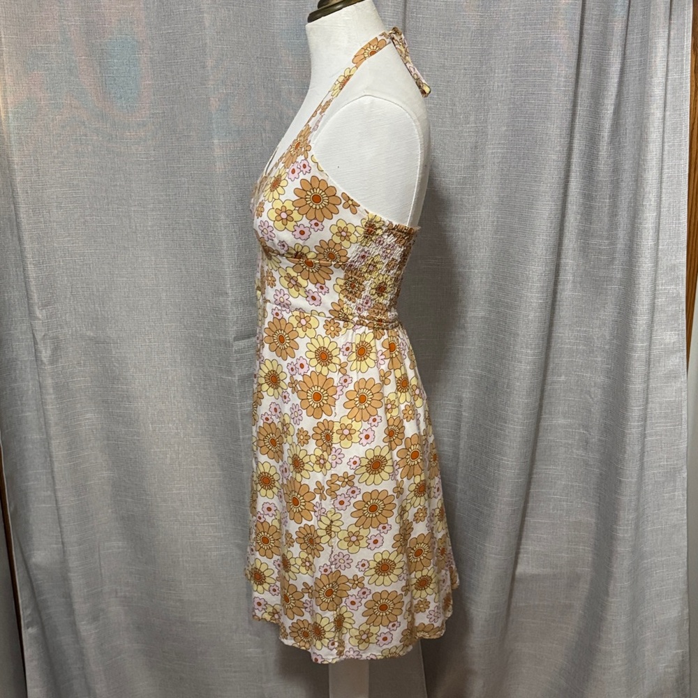 Retro Vibes Hollister Halter Style Sundress-Sz M-Tan/Yellow/Pink/White-Lined-EUC - Picture 3 of 14